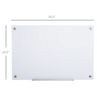 Vinsetto 35.5" x 23.5" Glass Dry Erase Whiteboard, Frameless Board on Wall, with Dry Eraser, 4 Markers, Pen Holder and Frosted Surface(m-3)