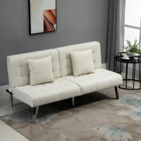 HOMCOM 2-Seater Convertible Sofa Bed with 7 Adjustable Angled Backrest Levels, 2 Pillows, and 5 Steel Legs, Cream White(m-8)