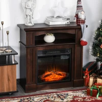 HOMCOM 31.75" W x 31" H Electric Fireplace Mantel TV Stand, Media Console Center Cabinet with a Shelf, Dark Coffee(m-2)