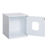 PawHut Decorative Wooden Covered Cat House Side End Table Mess Free Cat Litter Box Hideaway Cabinet Enclosure - White(m-11)