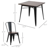 HOMCOM 3 Piece Industrial Style Dining Table Set, Small Kitchen Table and Chairs for 2,Steel Frame and Wooden Top, Black(m-3)