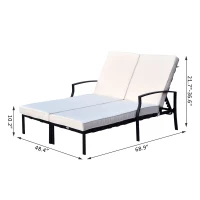 Outsunny 74" Reclining Outdoor Double Lounge Chair With Cushions - Cream / Black(m-3)