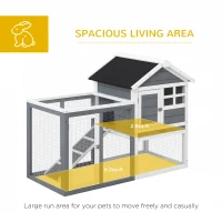 PawHut Indoor Rabbit Enclosure, 48" Weatherproof Wooden Rabbit Hutch, with Slanted Asphalt Roof & Fun Outdoor Run for Bunnies & Ferrets - Gray(m-4)