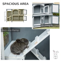 PawHut 2-Story Wooden Rabbit Hutch, Small Animal Bunny Cage Run w/ Slide Tray, White(m-4)