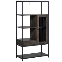 HOMCOM 4-Tier Industrial Style Bookcase with Open Storage Display Rack, Drawer, Cabinet for Living Room, Dark Brown(m-11)