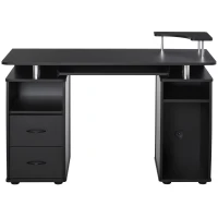 HOMCOM Multi-Function Computer Desk Home Office Workstation with Sliding Keyboard Tray, Elevated Shelf, Drawers and CPU Stand, Black(m-6)