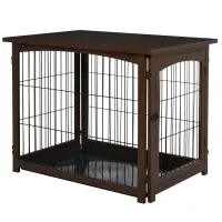 PawHut 4 in 1 Furniture Style Dog Crate End Table, Pet Gate, Dog Fence with Removable Top, Brown(m-1)