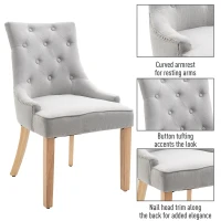 HOMCOM 2 Piece Fabric Dining Chairs Set of 2, Leisure Padded Accent Chair with Armrest, Solid Wooden Legs, Light Grey(m-4)