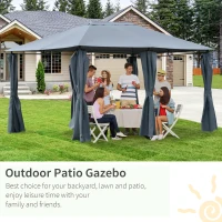 Outsunny 10' x 13' Outdoor Patio Gazebo Canopy Shelter with 6 Removable Sidewalls, & Steel Frame for Garden, Lawn, Backyard and Deck, Grey(m-6)