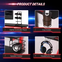 HOMCOM 47" Gaming Desk Computer Table for Home Office with Elevated Monitor Stand, Headphone Hook, Cup Holder, and Controller Rack, Red/Black(m-4)