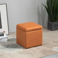 HOMCOM 16" Microfiber Upholstered Cube Storage Ottoman Footrest Seat with Hinged Lid - Brown(m-8)