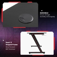 HOMCOM 55" Gaming Desk Home Office Computer Desk Gamer Workstation with Cup Holder, Headphone Hook and Cable Management, Black(m-6)