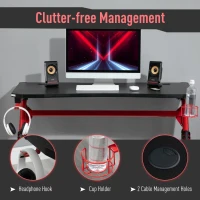 HOMCOM 43in Gaming Desk with RGB LED Lights Racing Style Gaming Table with Cup Holder & Cable Management, Red(m-6)