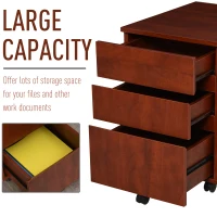HOMCOM 3 Drawer Storage Cabinet, Mobile Desk Cabinet Under Desk with Wheels, Printer Stand for Home Office, Brown(m-4)
