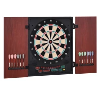 Soozier Electronic Dartboard Cabinet Set with 27 Main Games, 202 Variations, 12 Darts for Multi-Game Option Ready-to-Play, Dark Brown(m-9)