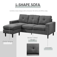 HOMCOM Convertible Sectional Sofa Couch with Reversible Chaise, L-Shaped Couch with Thick Sponge Cushions for Small Space, Dark Grey(m-4)