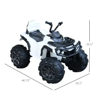 Aosom 12V Kids ATV Ride-on Four Wheeler Car with Bluetooth MP3 Real Working Headlights, Music/Radio Player, & Smooth Suspension, White(m-3)