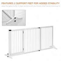 PawHut Freestanding Length Adjustable Wooden Pet Gate with Lockable Door 3 Panels, White(m-5)