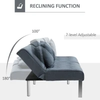 HOMCOM 2-Seater Convertible Sofa Bed with 7 Adjustable Angled Backrest Levels, 2 Pillows, and 5 Steel Legs, Grey(m-8)