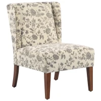 HOMCOM Upholstered Armless Accent Chair, Leisure Side Chair with Wingback, Soft Linen Fabric and Solid Wood Legs, Decorative for Bedroom, Living room, Floral(m-1)