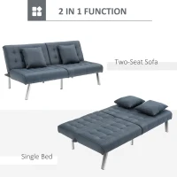 HOMCOM 2-Seater Convertible Sofa Bed with 7 Adjustable Angled Backrest Levels, 2 Pillows, and 5 Steel Legs, Grey(m-5)