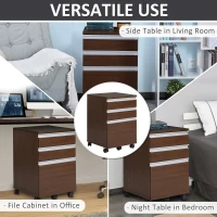 HOMCOM 23.25" 3-Drawer Office Storage Cabinet with Wheels, Brown(m-7)