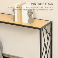 HOMCOM 47.25" Console Table, Industrial Sofa Table with Metal Frame for Living Room, or Hallway, Natural/Black(m-5)