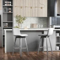 HOMCOM Swivel Bar Stools Set of 2, Counter Height Barstools Linen Fabric Padded Chair with 26.5" Seat Height and Footrest, Grey(m-2)