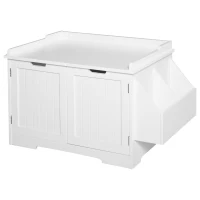 PawHut Wooden Cat Litter Box Enclosure, Hidden Cat Washroom, Kitten House with Nightstand End Table and Storage Rack Magnetic Doors, White(m-11)