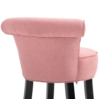 HOMCOM Upholstered Linen Vanity Stool with Curved Thick Padded Backrest, Rubberwood Legs, and Footpads, Pink(m-7)