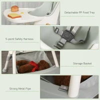 Qaba High Chair Baby Seat with Removable Food Tray for Kids 6 Months - 3 Years, Green(m-6)