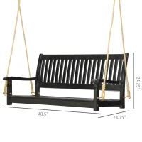 Outsunny 48'' 2-Seater Hanging Porch Swing, Outdoor Patio Wooden Swing Bench w/ Ropes, Slatted Design, 700 lb Weight Capacity, Black(m-3)