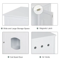 PawHut Decorative Wooden Covered Cat House Side End Table Mess Free Cat Litter Box Hideaway Cabinet Enclosure - White(m-6)