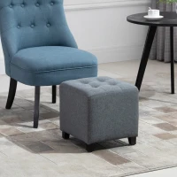 HOMCOM Tufted Ottoman Linen-Touch Fabric Upholstered Footrest Stool with Anti-Slip Pads, Grey(m-10)