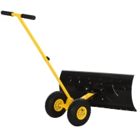 Outsunny 29" Blade Rolling Snow Pusher Shovel with Wheels and Adjustable Handle Yellow(m-7)