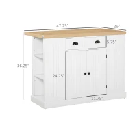 HOMCOM Fluted-Style Wooden Kitchen Island, Countertop with Drop Leaf, Drawer, Open Shelves, Storage, White(m-3)