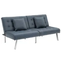 HOMCOM 2-Seater Convertible Sofa Bed with 7 Adjustable Angled Backrest Levels, 2 Pillows, and 5 Steel Legs, Grey(m-1)