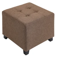 HOMCOM Tufted Ottoman Linen-Touch Fabric Upholstered Footrest Stool with Anti-Slip Pads, Brown(m-1)
