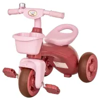 Qaba Tricycle 3-Wheeler Ride-on Toy with 2 Storage Baskets on Front & Back & Non-Slip Handlebar, Pink(m-1)