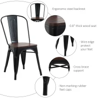 HOMCOM 3 Piece Industrial Style Dining Table Set, Small Kitchen Table and Chairs for 2,Steel Frame and Wooden Top, Black(m-6)