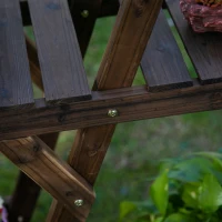 Outsunny Outdoor Plant Stand w/ Wheels and Brakes, Mobile Wood Plant Shelf Flower Stand for Garden Balcony Backyard Corner Living Room, Brown(m-9)