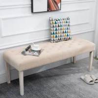 HOMCOM Simple Tufted Upholstered Ottoman Accent Bench with Soft Comfortable Cushion & Fashionable Modern Design, Beige(m-10)