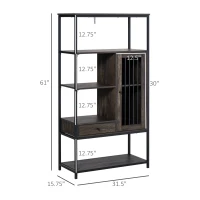 HOMCOM 4-Tier Industrial Style Bookcase with Open Storage Display Rack, Drawer, Cabinet for Living Room, Dark Brown(m-3)