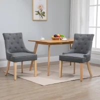 HOMCOM 2 Piece Fabric Dining Chairs Set of 2, Leisure Padded Accent Chair with Armrest, Solid Wooden Legs, Dark Grey(m-7)