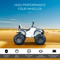 Aosom 12V Kids ATV Ride-on Four Wheeler Car with Bluetooth MP3 Real Working Headlights, Music/Radio Player, & Smooth Suspension, White(m-4)