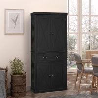 HOMCOM 6ft Wood Farmhouse Colonial Kitchen Pantry Cabinet, with 4 Adjustable Shelves, 2 Wood Pantries, & 1 Drawer, Black(m-4)