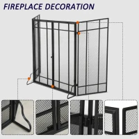 HOMCOM 3-Panel 49.25" W x 31.5" H Metal Mesh Screen Fireplace with Foldable Steel Spark Guard and Magnetic Doors, Black(m-6)