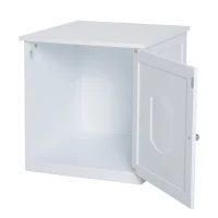 PawHut Decorative Wooden Covered Cat House Side End Table Mess Free Cat Litter Box Hideaway Cabinet Enclosure - White(m-7)
