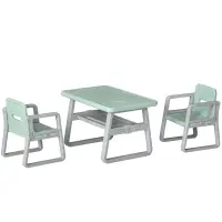 Qaba 3-Piece Kids Table and Chair Set Writing Desk with Armrest, Storage Space for Toddler Activities, Green(m-1)