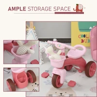 Qaba Tricycle 3-Wheeler Ride-on Toy with 2 Storage Baskets on Front & Back & Non-Slip Handlebar, Pink(m-7)